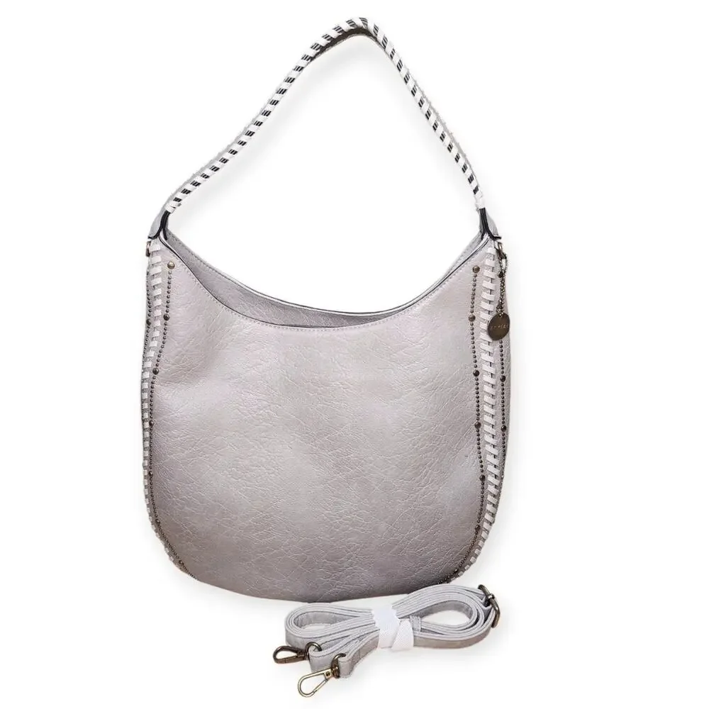Ampere Memphis Hobo studded Vegan Faux Gray Leather Purse Handbag NWOT